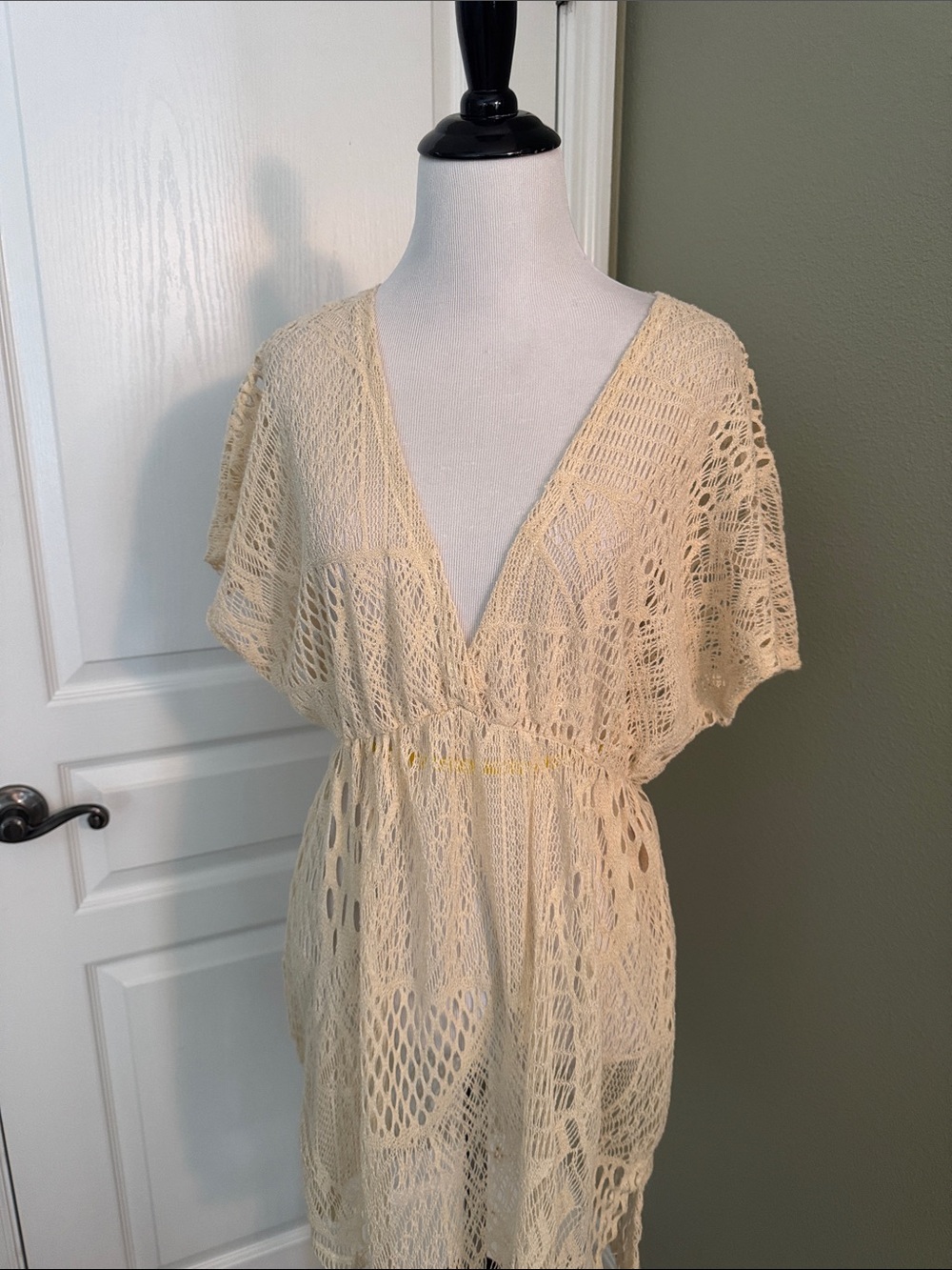 Crochet V-Neck Beach Cover-Up - Cream
